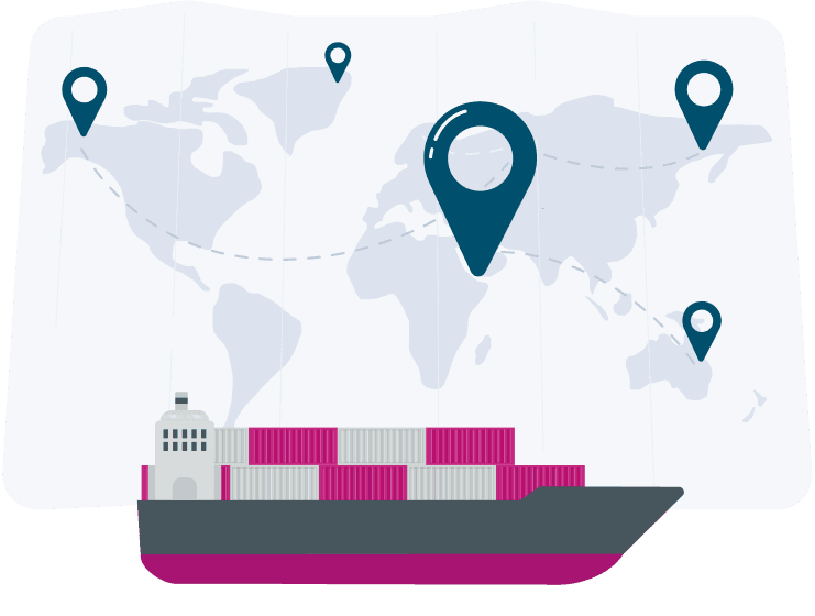 Cargo vessel on global map for point-to-point schedule search.